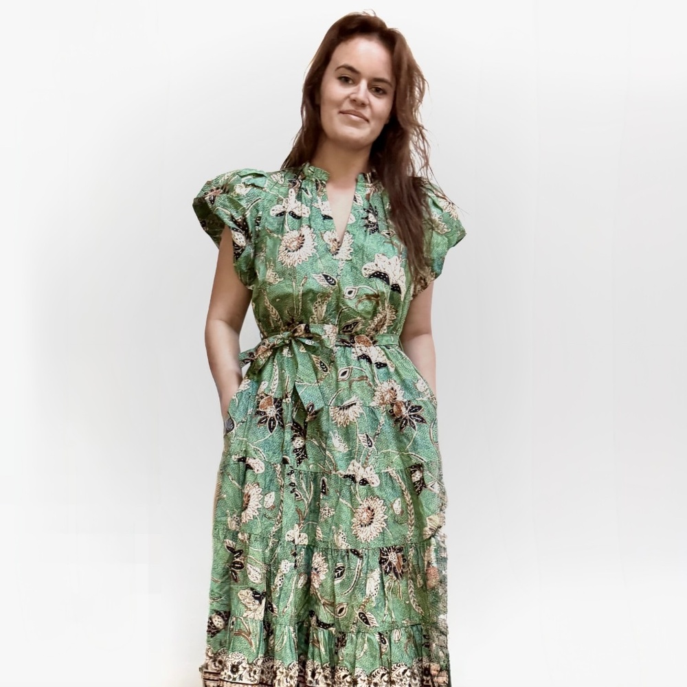 Ulla Johnson Ottilie Seafoam V-Neck Puff Sleeve Midi Dress NEW  Sz US8 - Picture 9 of 9
